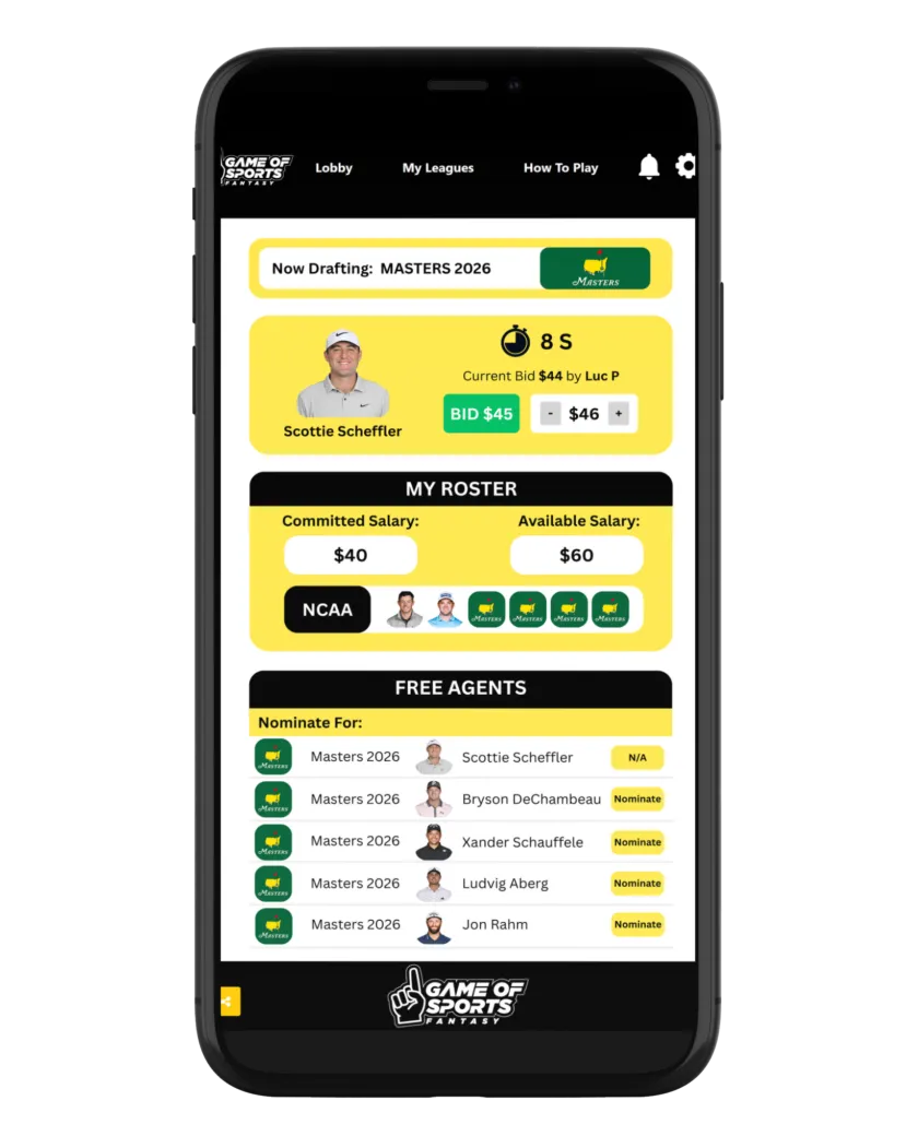 Single-sport Masters 2026 draft screen