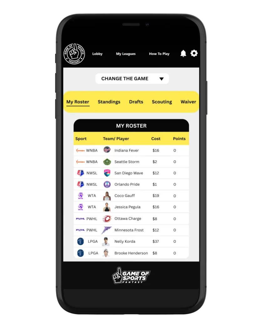 Women's sports league screen